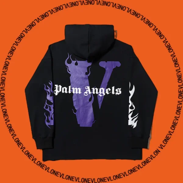 x Palm Angels Flame Staple Hoodie Black Purple