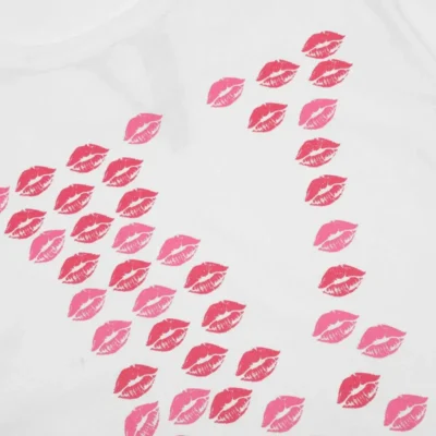 Sweet Girly Pink Lip Print Tee White