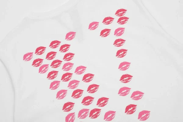 Sweet Girly Pink Lip Print Tee White