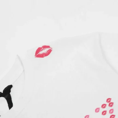 Sweet Girly Pink Lip Print Tee White