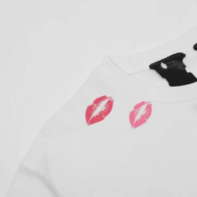 Sweet Girly Pink Lip Print Tee White