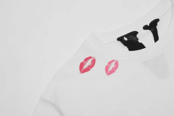 Sweet Girly Pink Lip Print Tee White