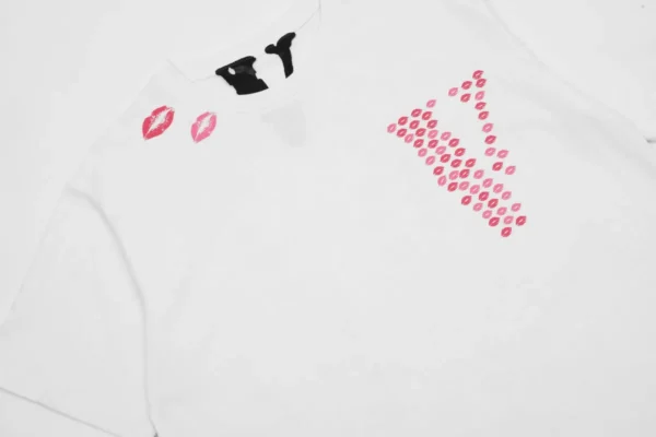 Sweet Girly Pink Lip Print Tee White
